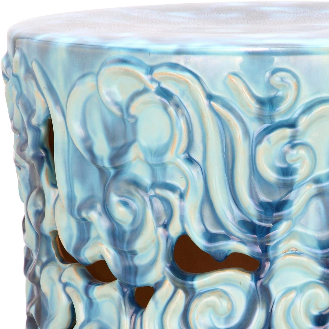 Ocean Cloud Blue Ceramic Garden Stool - 13.5" X 17.8" - Diamond Home USA