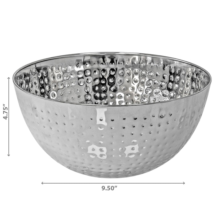 Stainless Steel Hammered Salad Bowl 9.50" Set Of 2 Silver Dishwasher Safe - Diamond Home USA