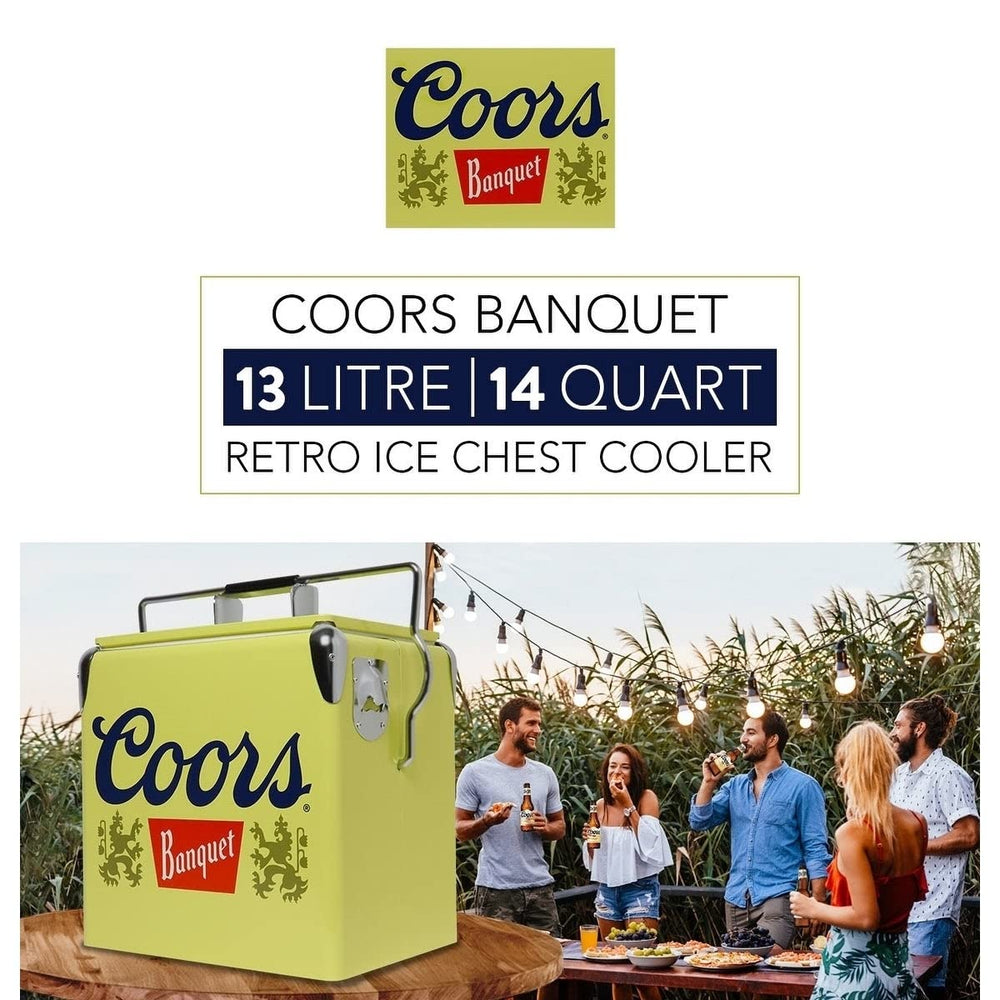 Banquet Retro Ice Chest Cooler with Bottle Opener 13l Yellow Metal Table - Diamond Home USA