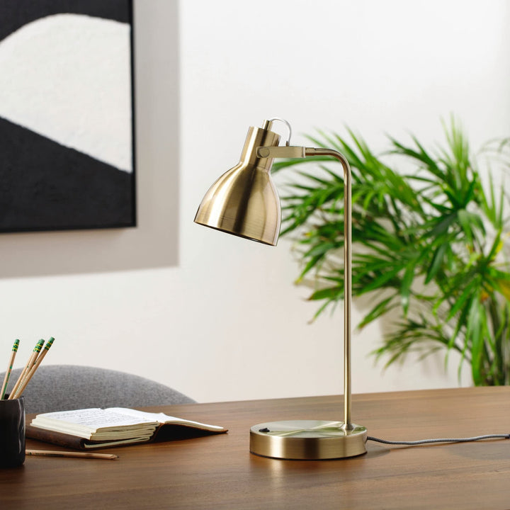 Sleek Brass-Plated Desk Lamp 20" h X 7" w 12" d Brass Modern Contemporary
