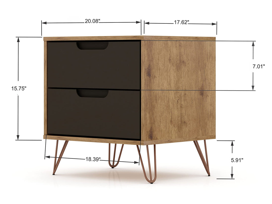 Manhattan Comfort Rockefeller Mid Century Modern 2-Drawer Bedroom Nightstand - Diamond Home USA