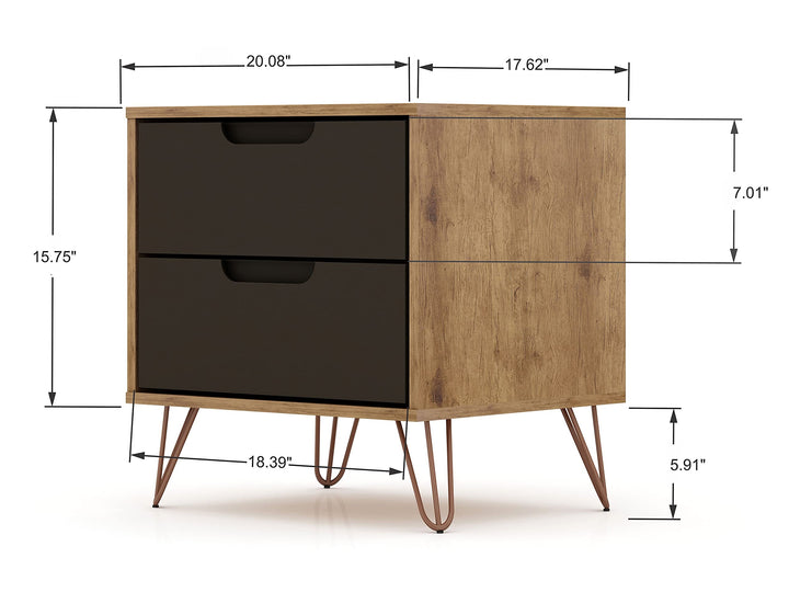 Manhattan Comfort Rockefeller Mid Century Modern 2-Drawer Bedroom Nightstand - Diamond Home USA
