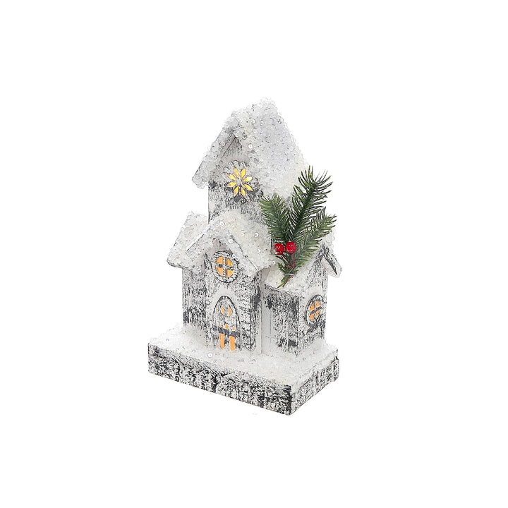 Christmas Led Snow Covered House 10.3" White Wood
