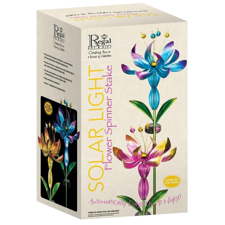 Flower Spinner Solar Stake Pink Metal - Diamond Home USA