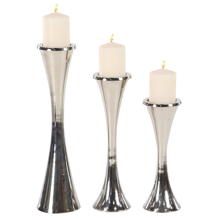Silver Modern Candle Holder (Set of 3) - Diamond Home USA