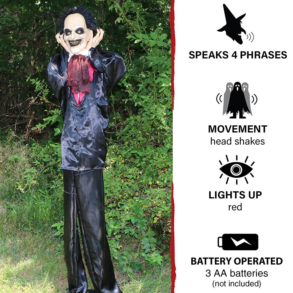 Haunted Hill Farm 5.6 ft. Standing Vampire Halloween Animatronic Scary Halloween - Diamond Home USA