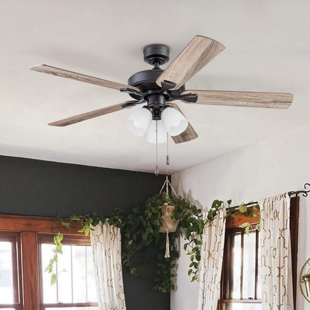 Portage Bay Ceiling Stannor 52" Bronze Indoor Fan with Frosted 3 Light LED Multi - Diamond Home USA