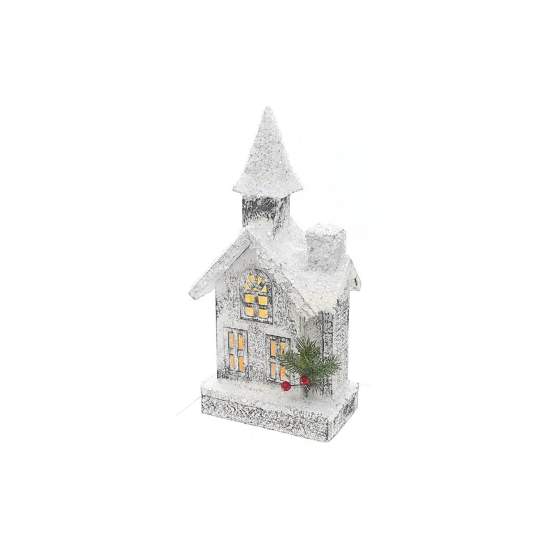 Christmas Led Snow Covered Church 14" White Wood