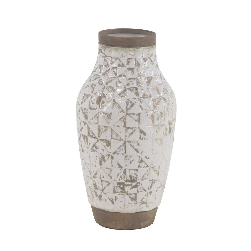 Coconut White Stoneware Vase Modern Contemporary - Diamond Home USA