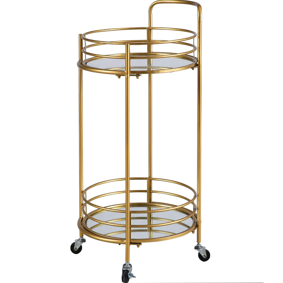 Gold Round Bar Cart American Crafted Metal 16 X 33.5 in Yellow Industrial - Diamond Home USA