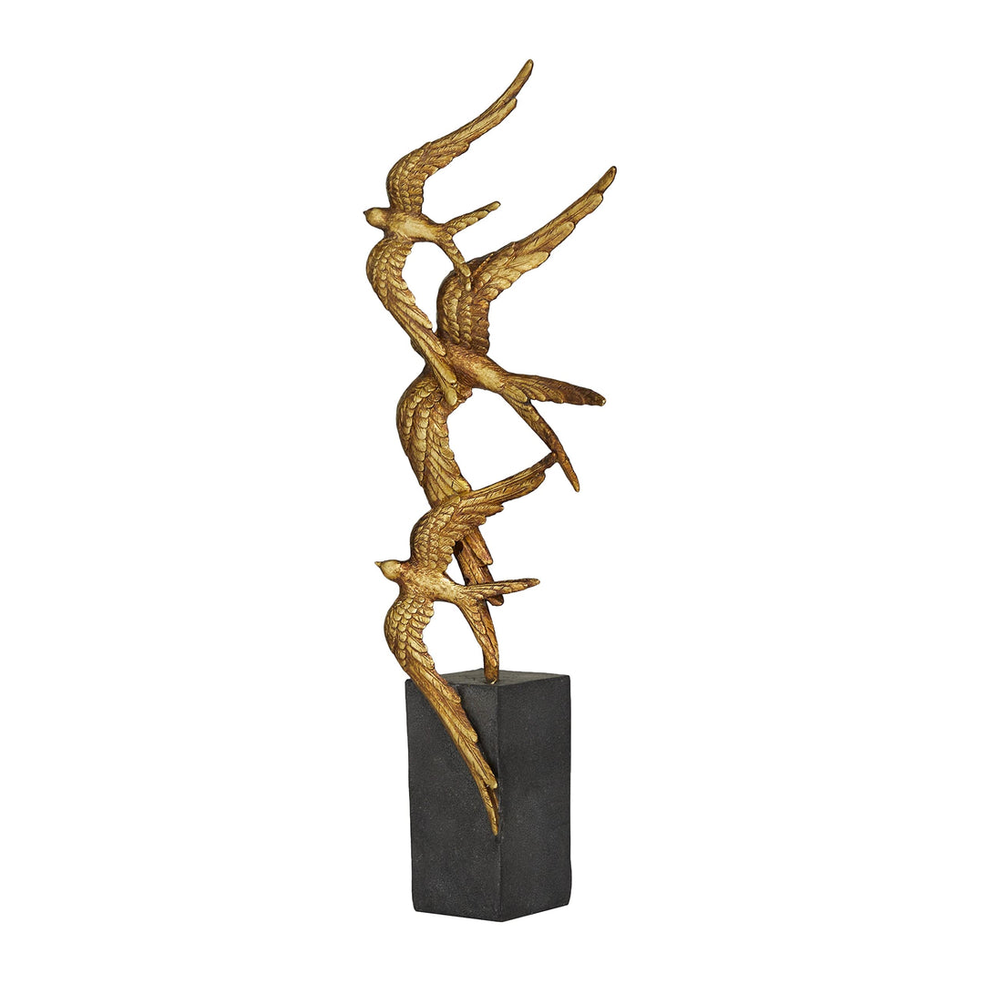 Gold Polystone Modern Birds Sculpture 8 X 4 21 Polyresin - Diamond Home USA