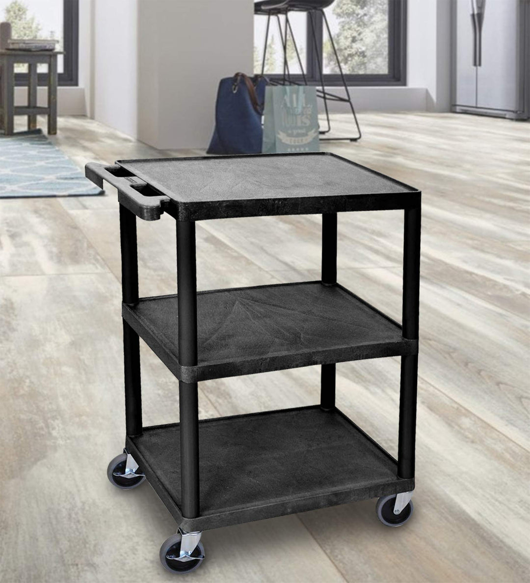 Luxor Multipurpose Storage Utility Cart 3 Shelves Structural Foam Plastic - - Diamond Home USA