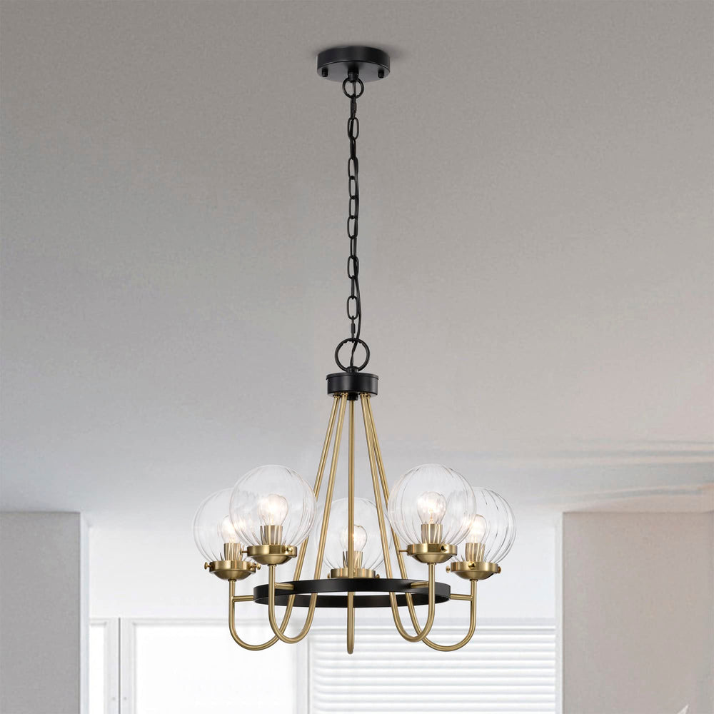Warehouse of Tiffany INES 21 Inch Clear Globe Glass Chandelier 5 Light Black - Diamond Home USA