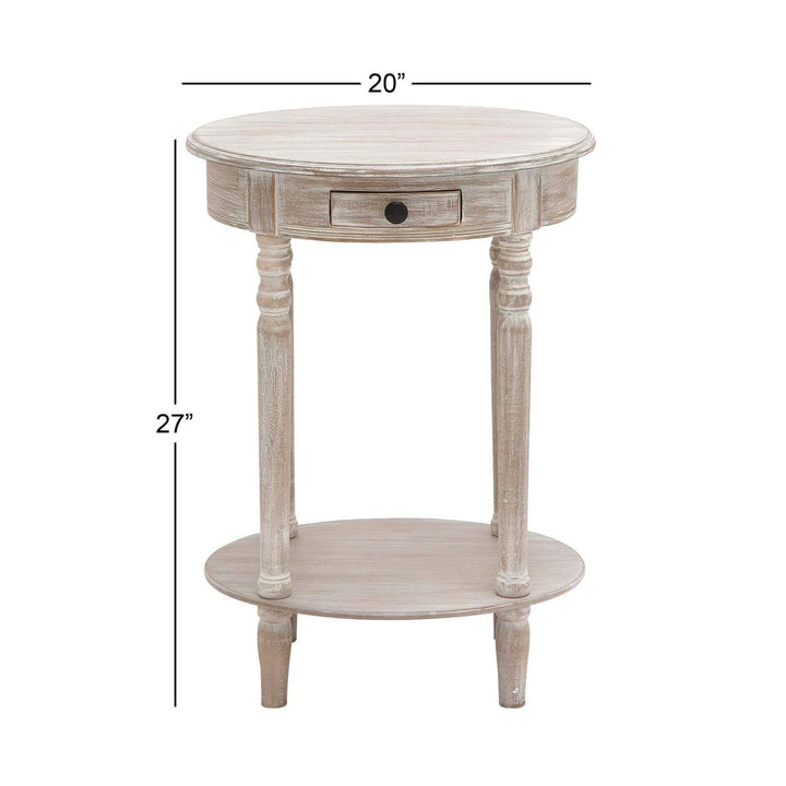 Farmhouse 27 Inch Oval Wooden Accent Table with Drawer Taupe Pine Distressed 15"W x 20"L x 27"H - Light Brown - Diamond Home USA