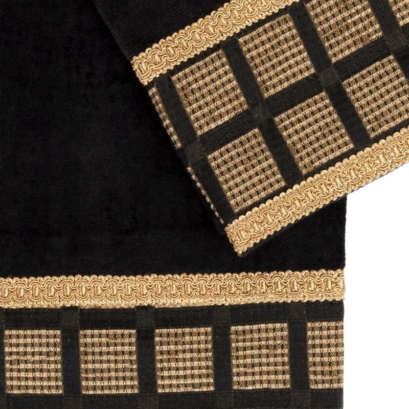 Scholar Black 3-Piece Decorative Towel Set Jacquard Fabric Band Double Row of - Diamond Home USA