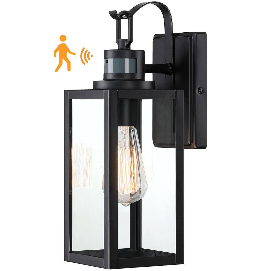 Motion Outdoor Wall Sconce Matte Black Porch Lantern 5" wx6.65 ex15.04 h