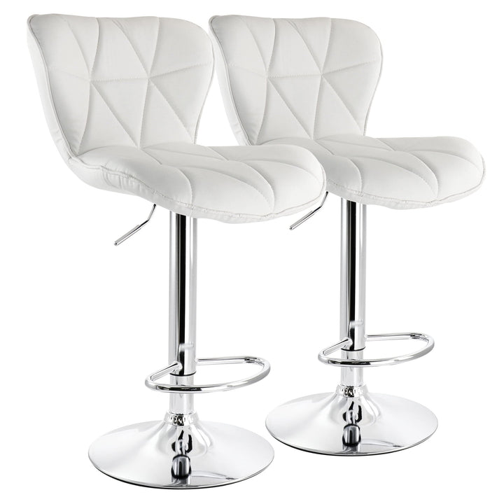 2 Piece Diamond Tufted Leather Adjustable Bar Stool in White with Chrome Base