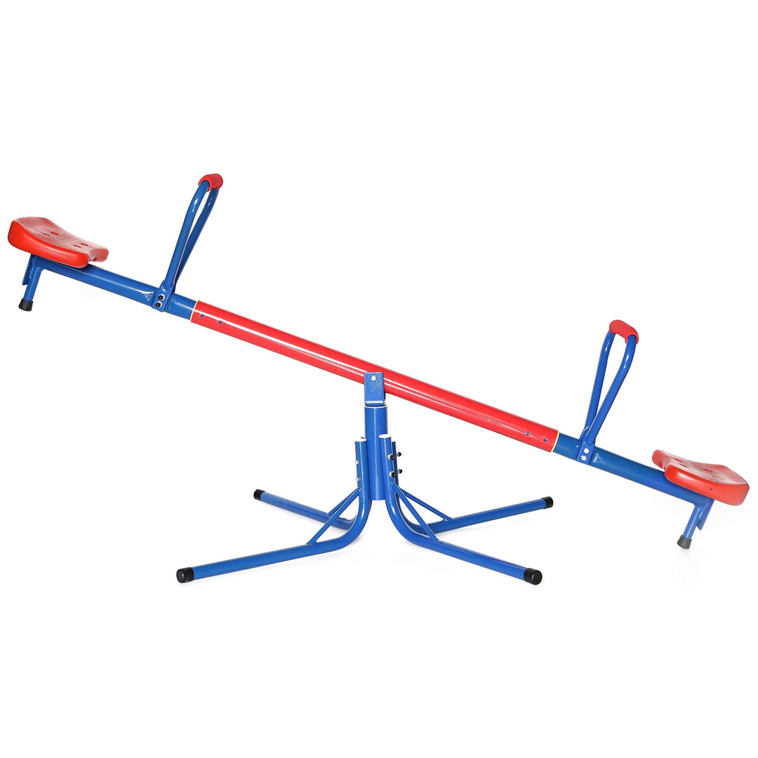 Extendable Outdoor Red and Blue Metal Rotating Seesaw Slide - Diamond Home USA