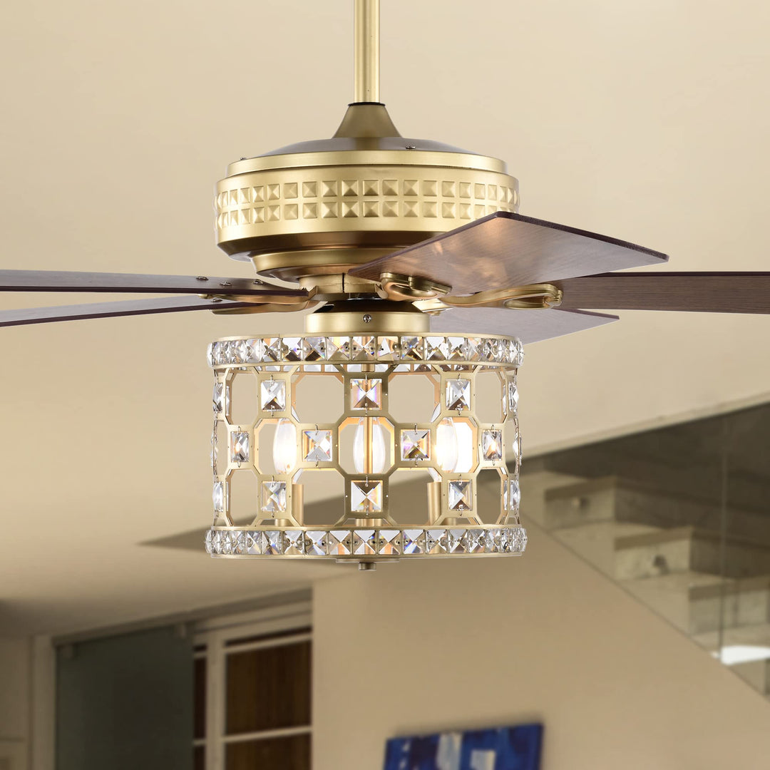 Warehouse of Tiffany Adsila 52 Inch Matte Gold Glam Crsytal Ceiling Fan with - Diamond Home USA