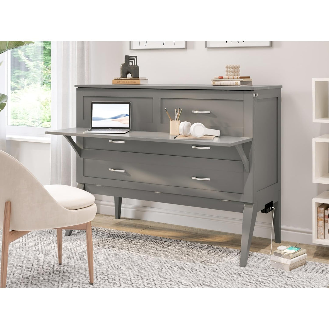 Full Size Bed Chest with Desk in Grey Mid-Century Modern Wood Includes Hardware - Diamond Home USA