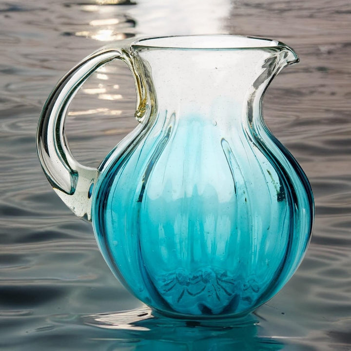 Mexican Single Glass Pitcher Light Blue Clear Modern Contemporary 1 Piece - Diamond Home USA