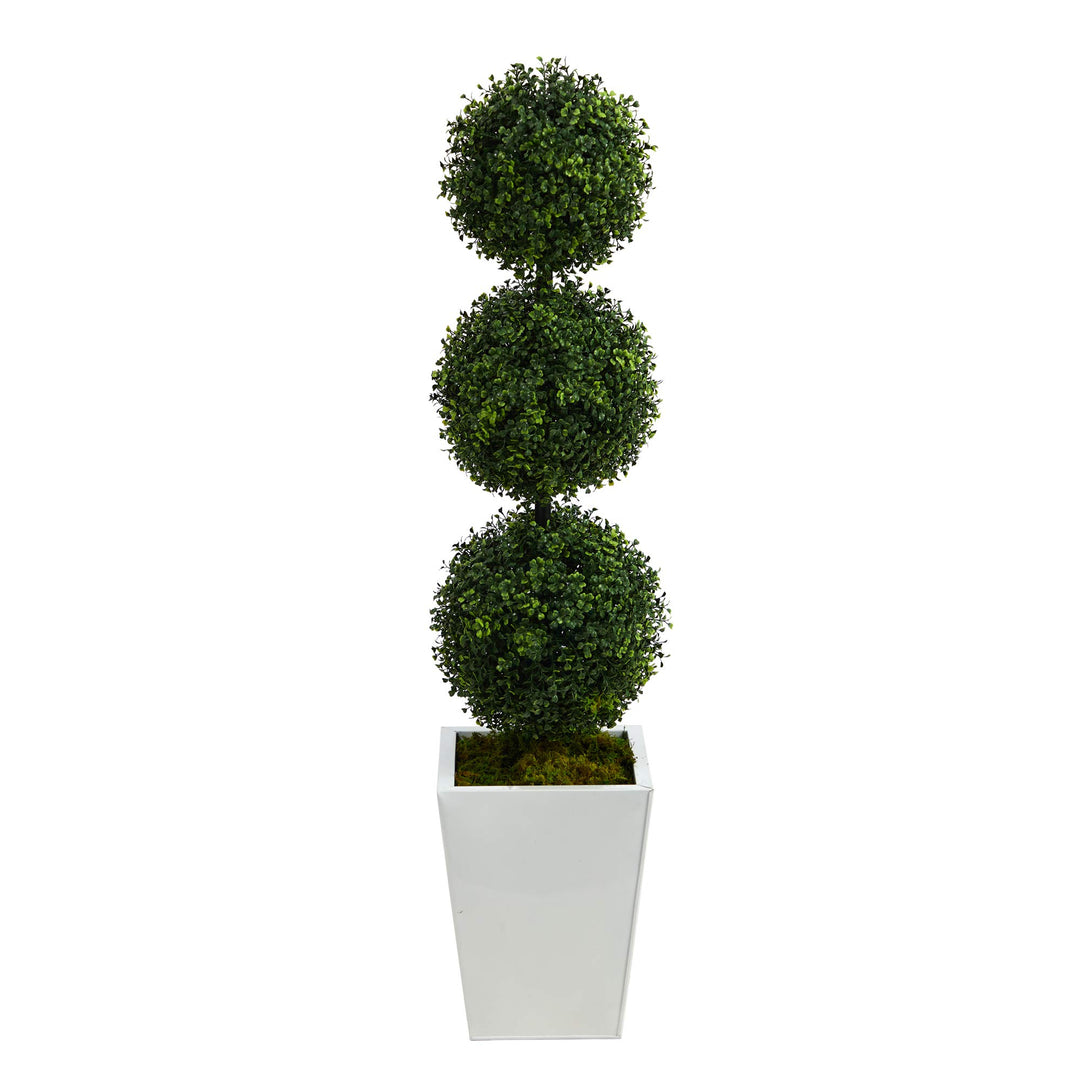 Nearly Natural 46in. Boxwood Triple Ball Topiary Artificial Tree in White