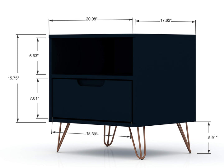 Manhattan Comfort Rockefeller Mid-Century Modern 1 Drawer Bedroom Nightstand . - Diamond Home USA