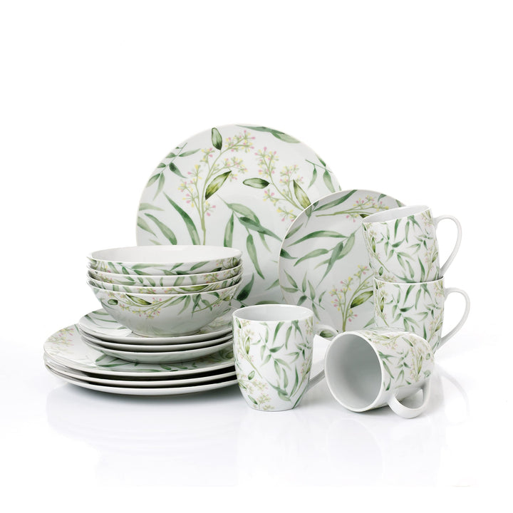 16pcs Coupe Shape Dinnerware With Full Bamboo Decal In Green Color Service For 4