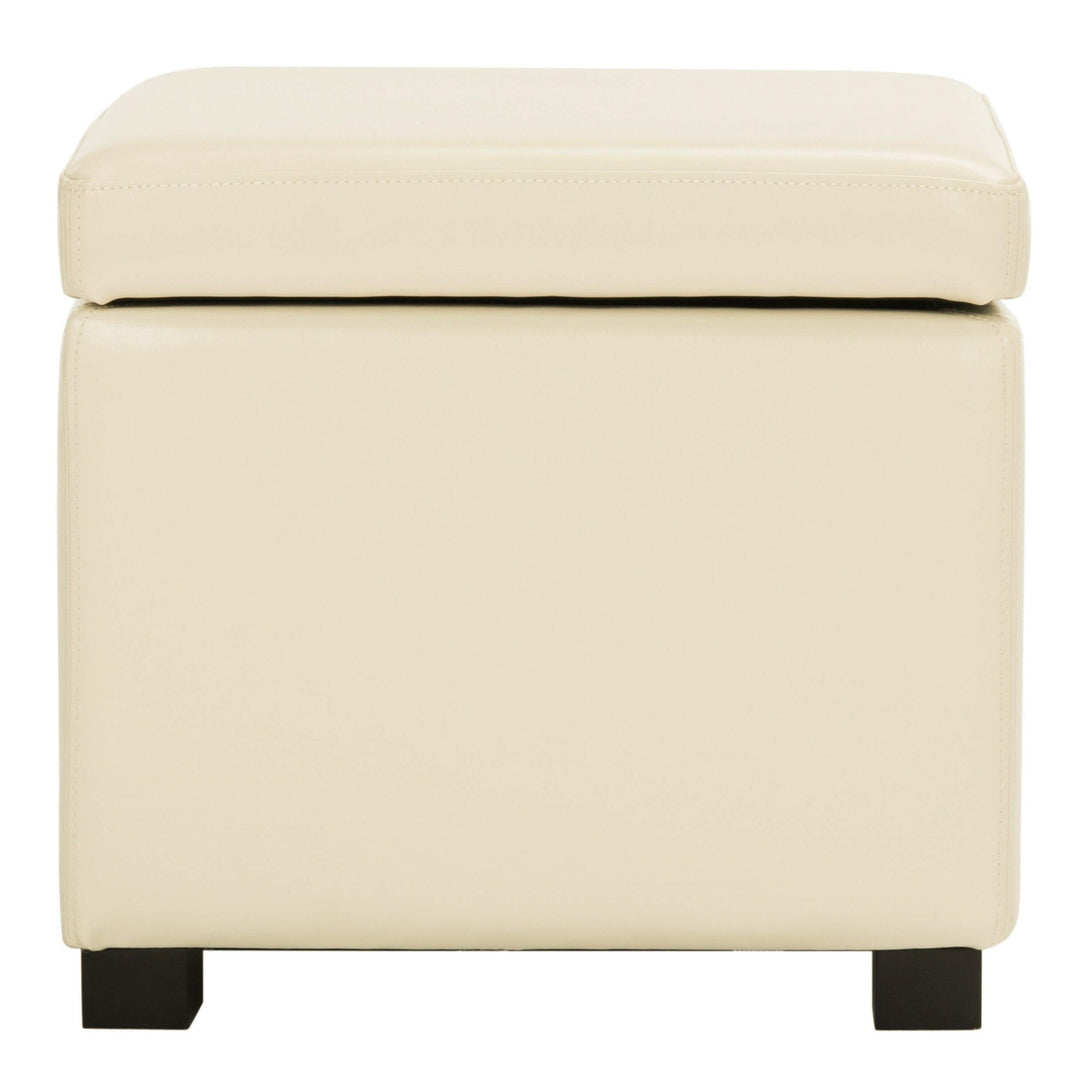 Storage Off White Flip-top Ottoman Transitional Solid Square Leather Wood