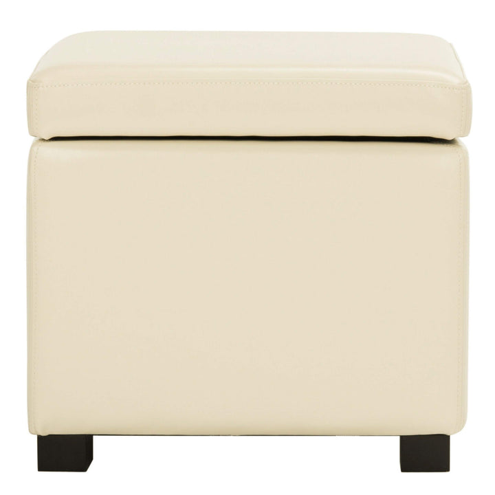 Storage Off White Flip-top Ottoman Transitional Solid Square Leather Wood