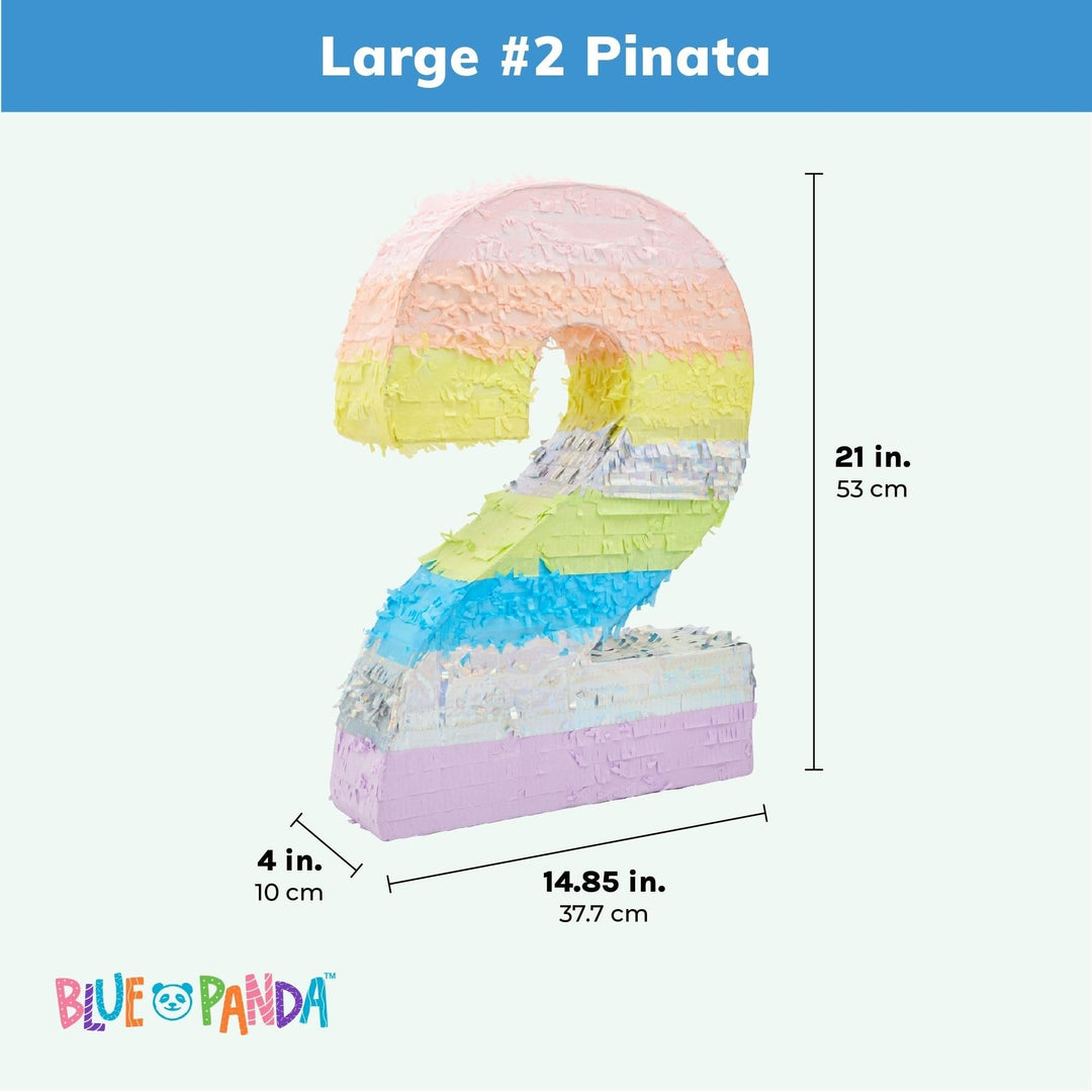 Large Number 2 Pinata For Girl's 2nd Birthday Party Decorations Rainbow Pastel - Diamond Home USA