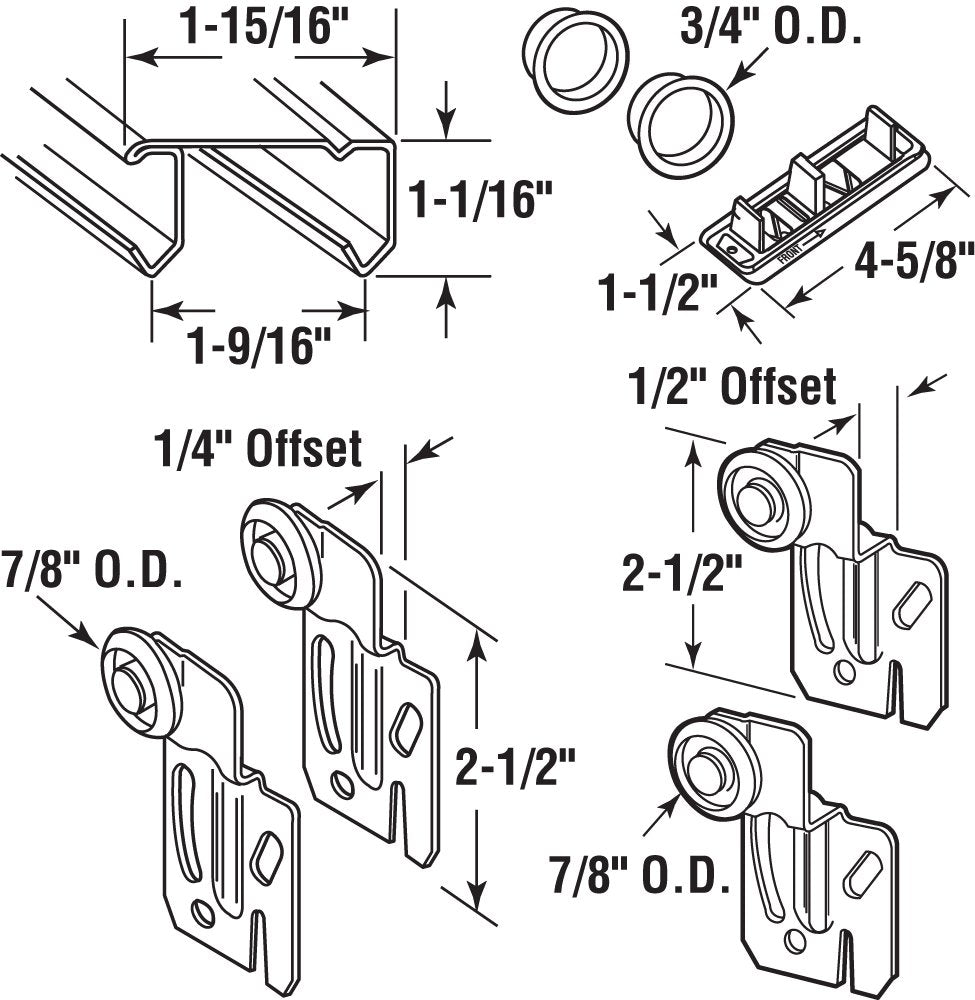 Prime-Line 161792 By-Pass Closet Track Kit 60 In. 2-Door Hardware Brass-Plated - Diamond Home USA