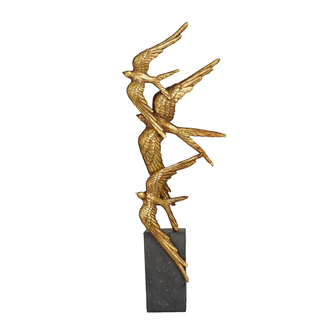 Gold Polystone Modern Birds Sculpture 8 X 4 21 Polyresin - Diamond Home USA