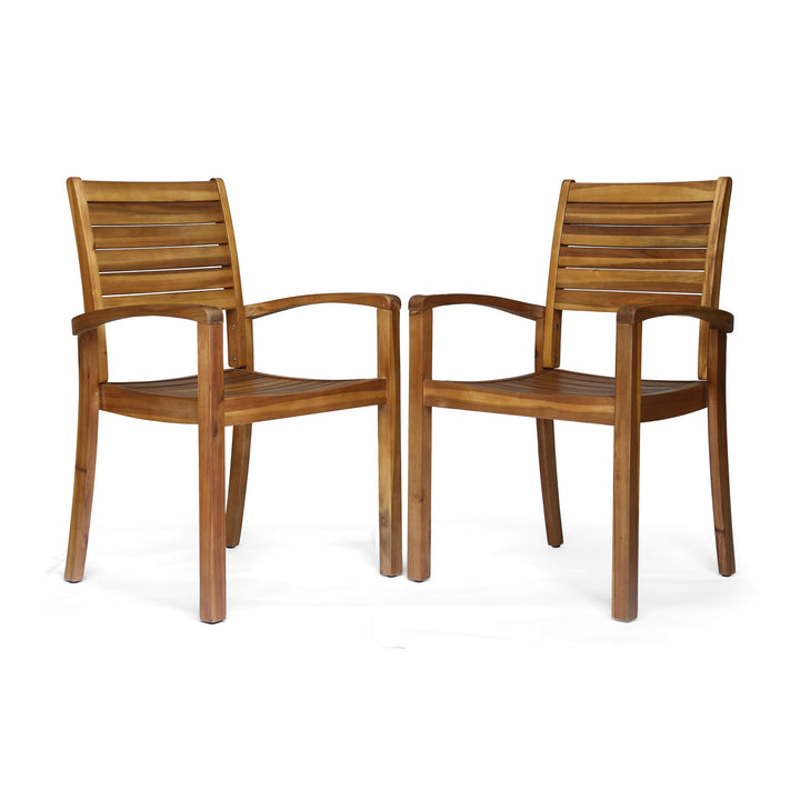 Christopher Knight Home Watts Outdoor Acacia Wood Dining Chairs Teak Finish (Set