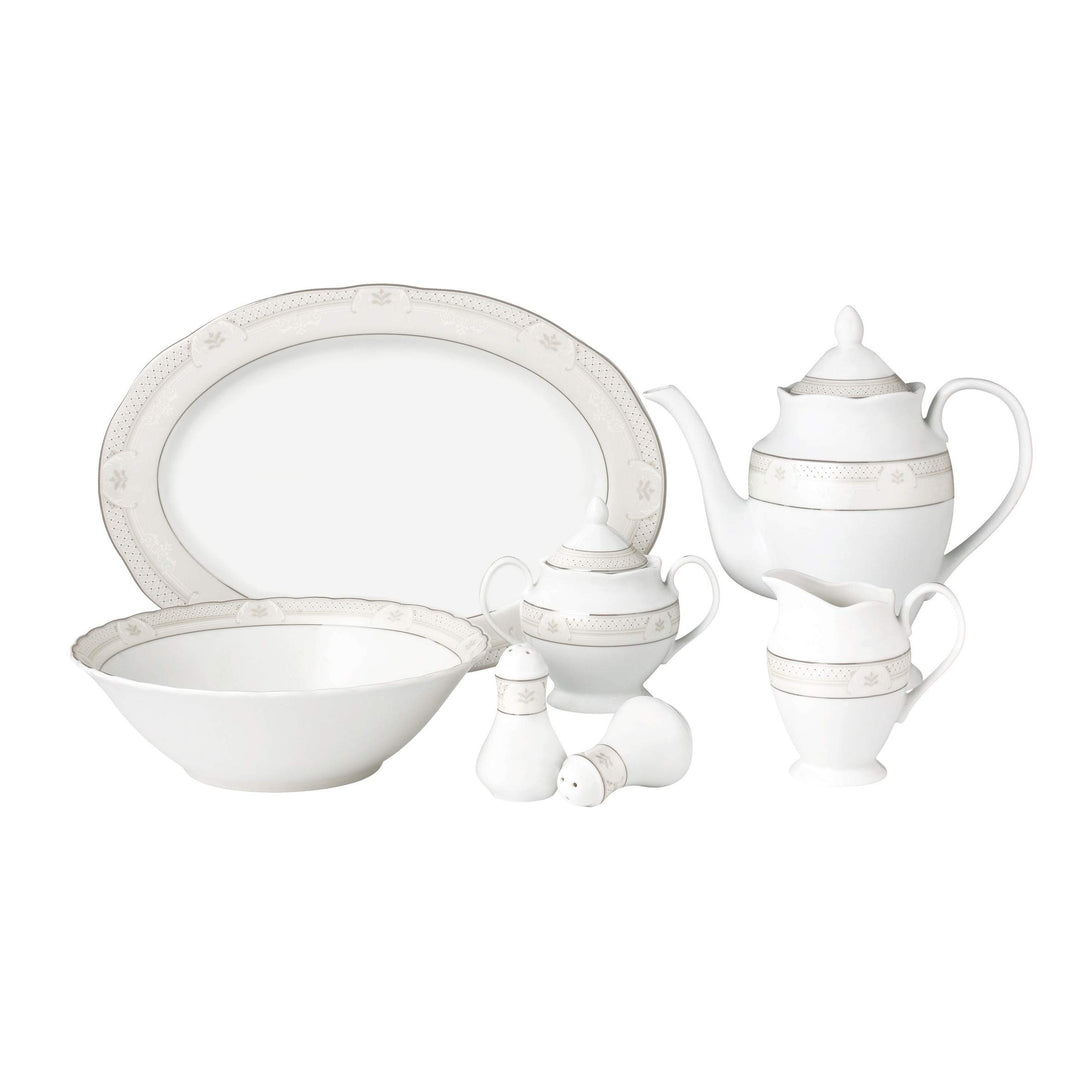57 Piece Wavy Dinnerware Set-porcelain China Service For 8 People-atara Silver - Diamond Home USA
