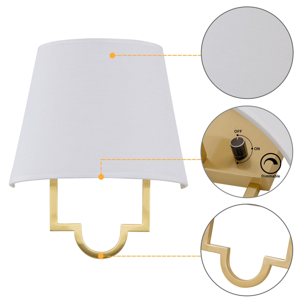 1-light Gold Hardwired and Plug-in Dimmable Fabric Wall Sconce White Modern - Diamond Home USA