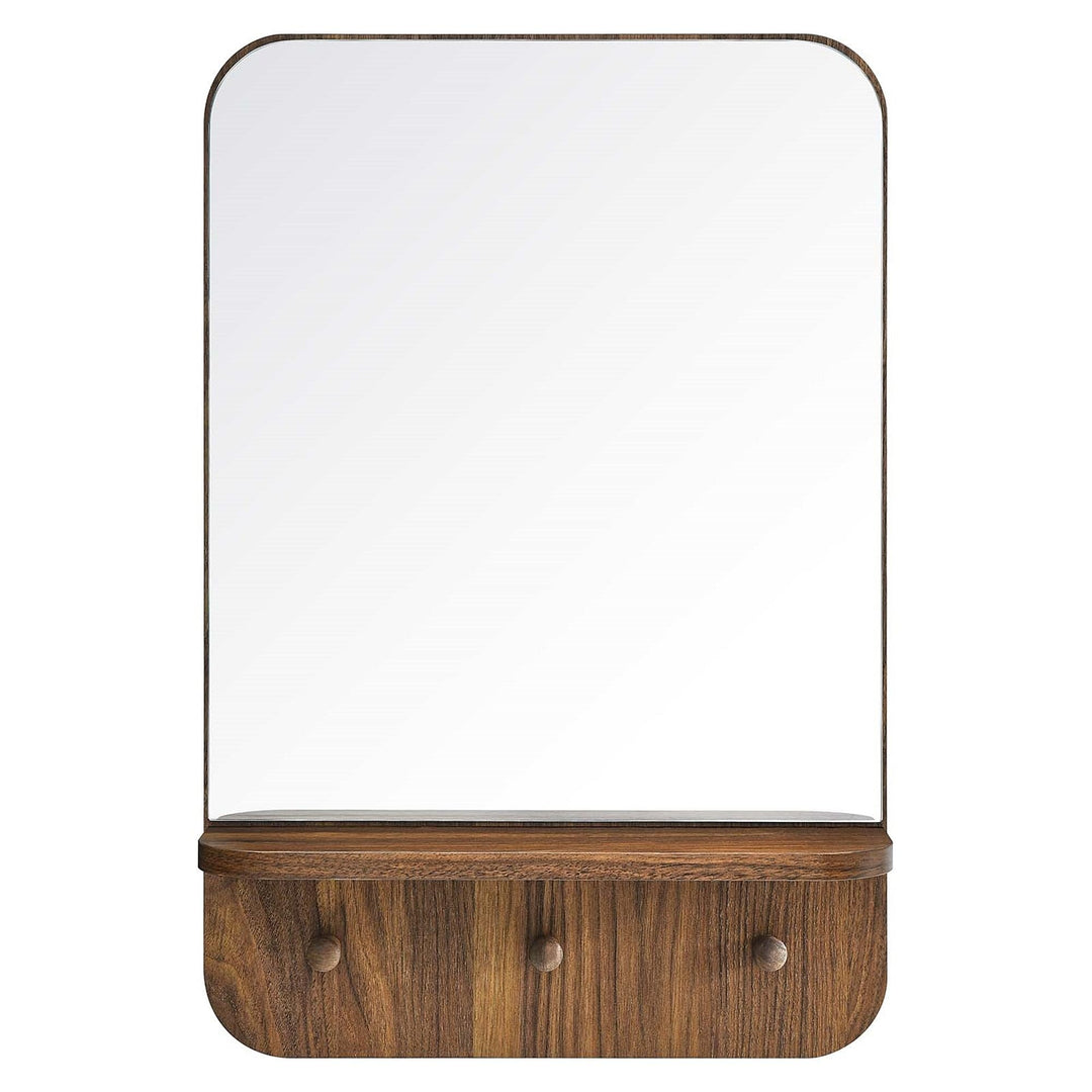 Hollow Modern Walnut Wall Mirror with Shelf and Hooks Brown Contemporary - Diamond Home USA