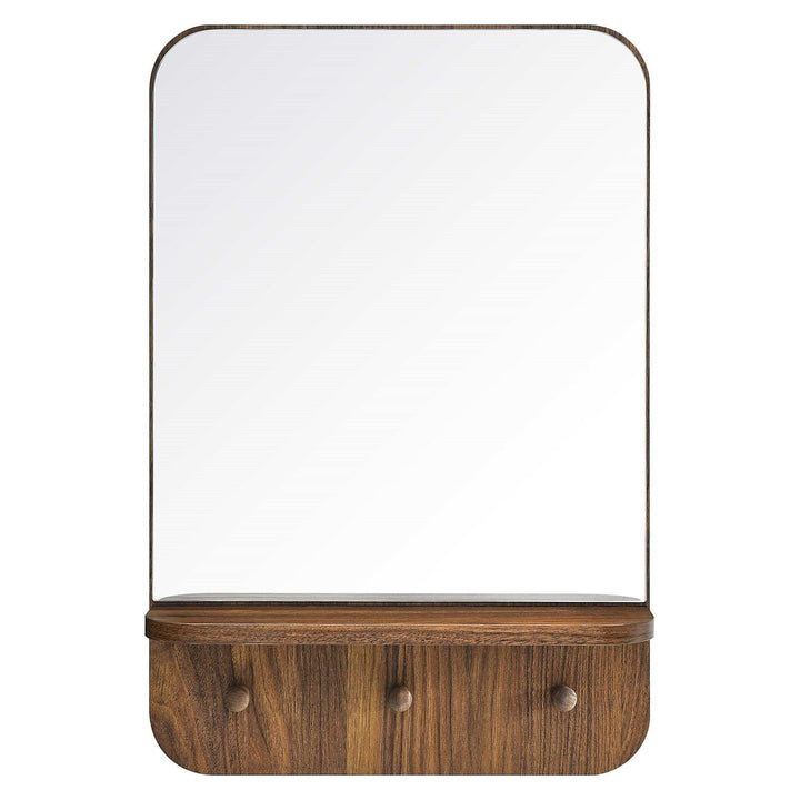 Hollow Modern Walnut Wall Mirror with Shelf and Hooks Brown Contemporary - Diamond Home USA