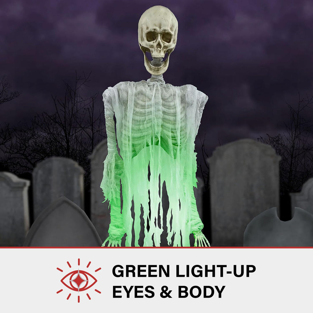 Haunted Hill Farm Motion Activated Floating Skeleton Ghost Over Tombstone by - Diamond Home USA