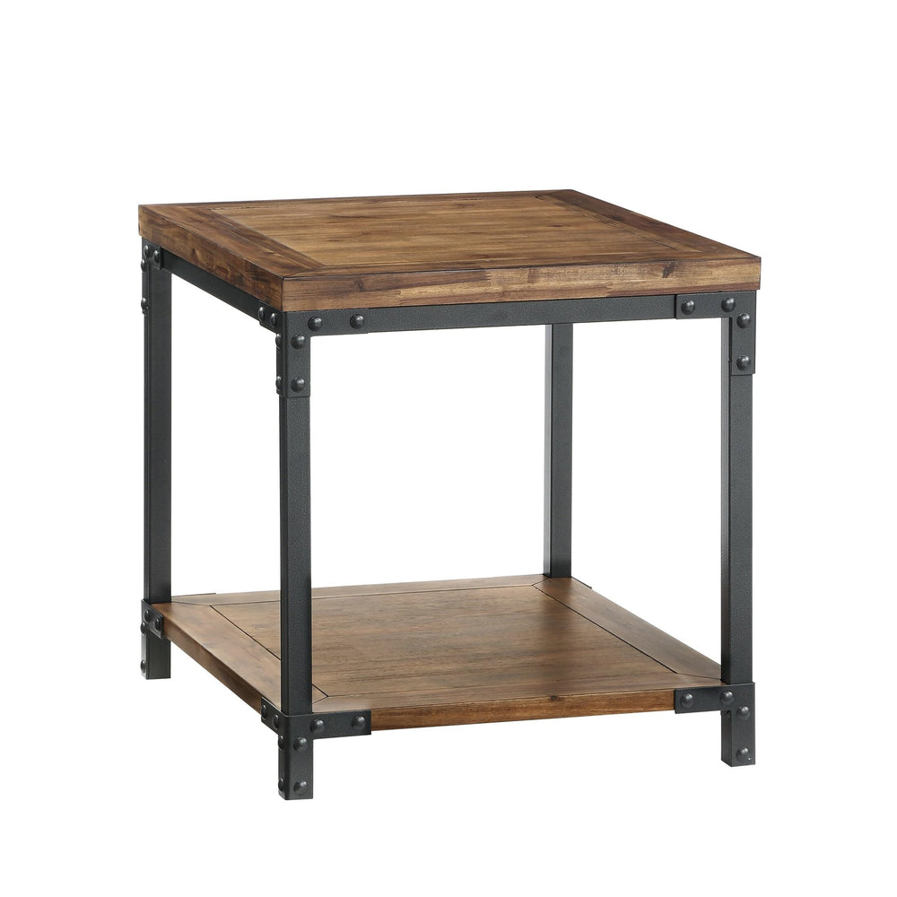 Industrial Design End Table Square Coffee Brown Classic Wood Finish - Diamond Home USA