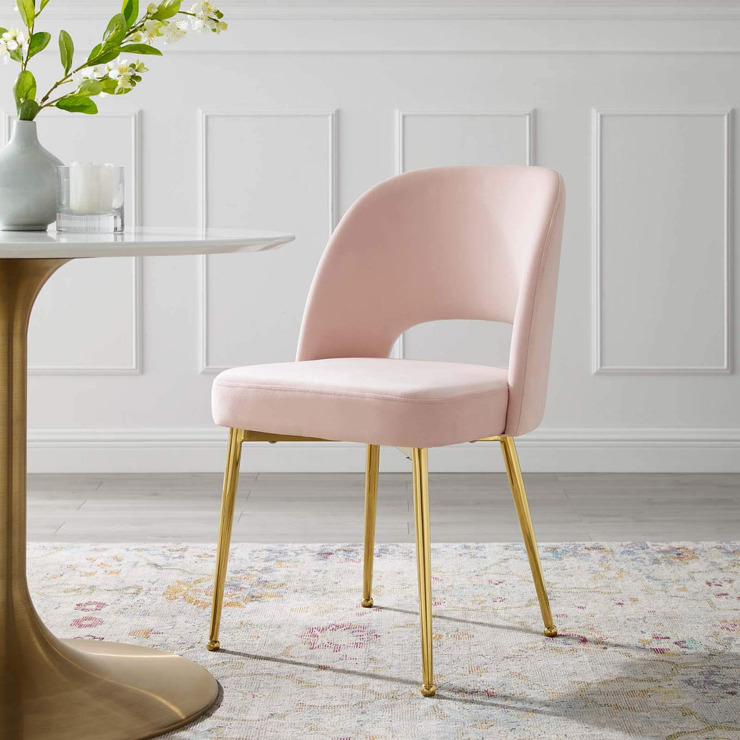 Modway Rouse Mid-Century Modern Performance Velvet Dining Side Chair in Pink - Diamond Home USA