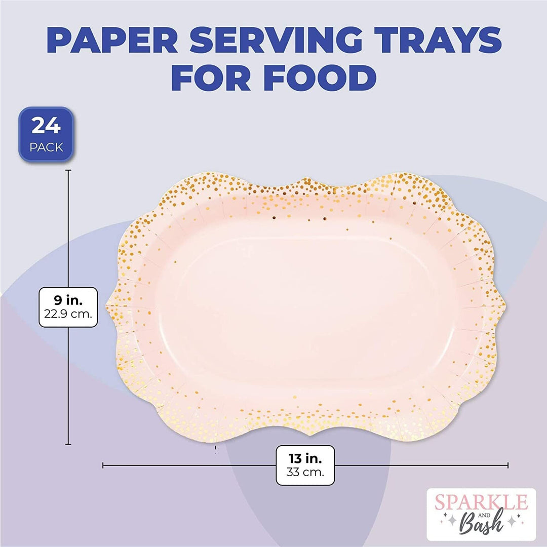 Pink Disposable Serving Trays Gold Foil Polka Dot Party Platters (9 X 13 In 24 - Diamond Home USA