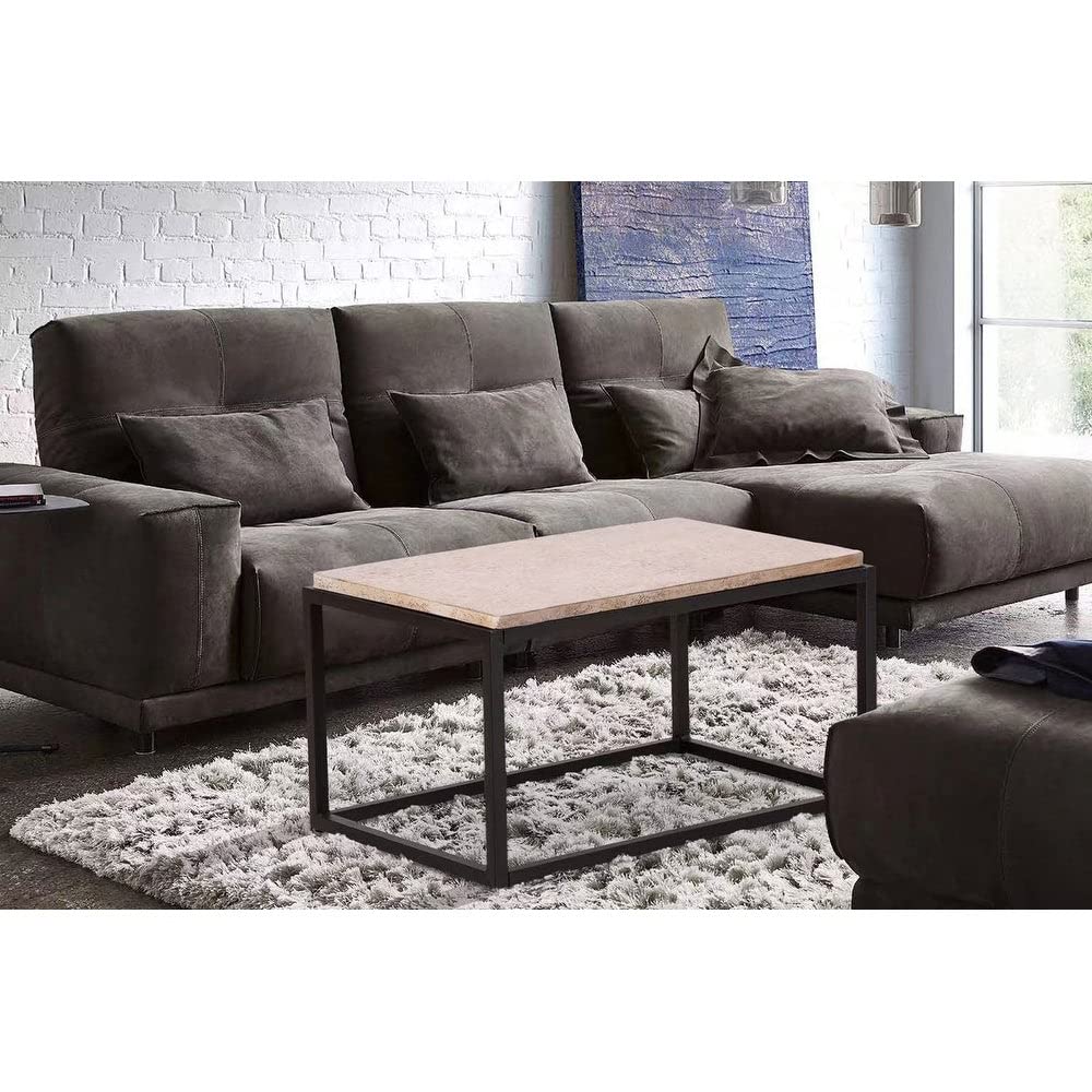 Stone-Look Concrete Rectangle Frame Coffee Table with Steel Base 32" X 20" 18" h - Diamond Home USA