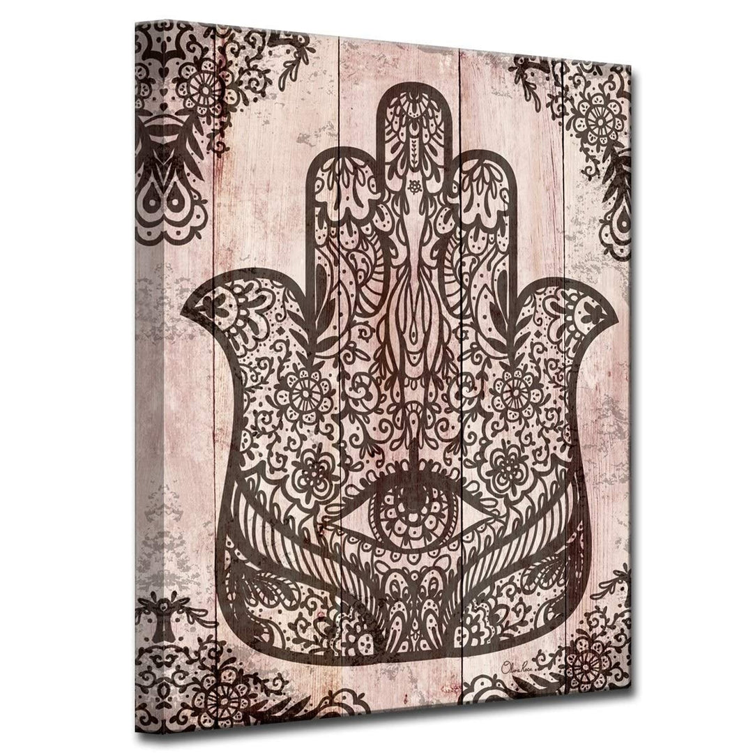 20 X 16 Black Hamsa Hand Canvas Art ood Grain Pattern all Art Hand of Fatima - Diamond Home USA