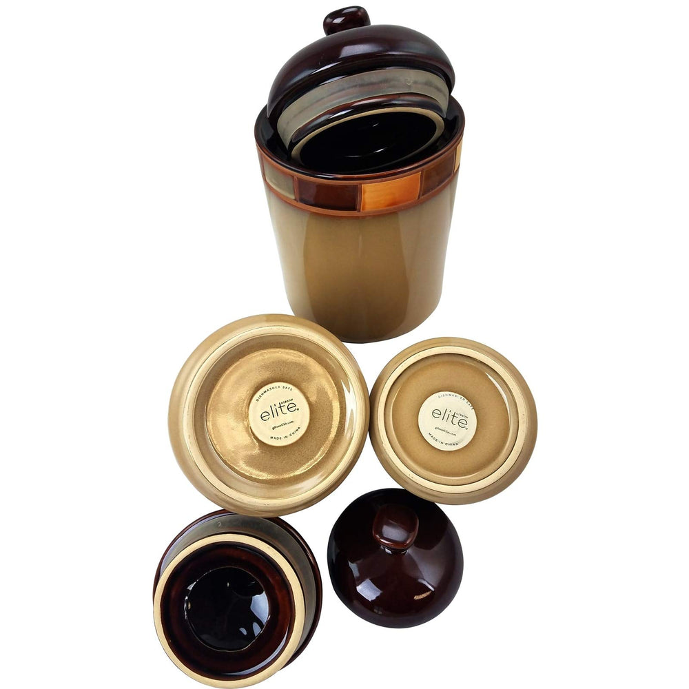 3 Piece Canister Set Brown Banded Stoneware Medium - Diamond Home USA