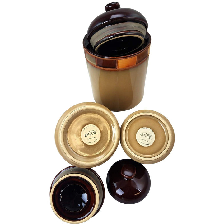 3 Piece Canister Set Brown Banded Stoneware Medium - Diamond Home USA