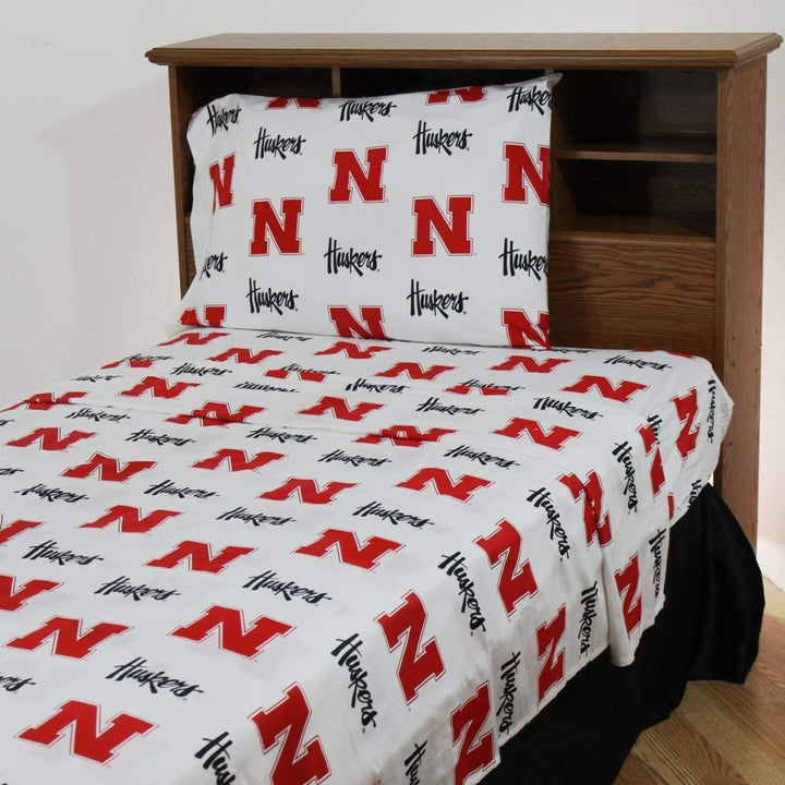 N-A 4 Piece NCAA Cornhuskers Sheet Set Full Sized White Multi Collegiate White - Full