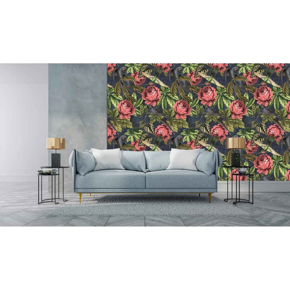 Vintage Floral Pattern Removable Wallpaper 10'ft H X 24''inch W Green Red Modern - Diamond Home USA