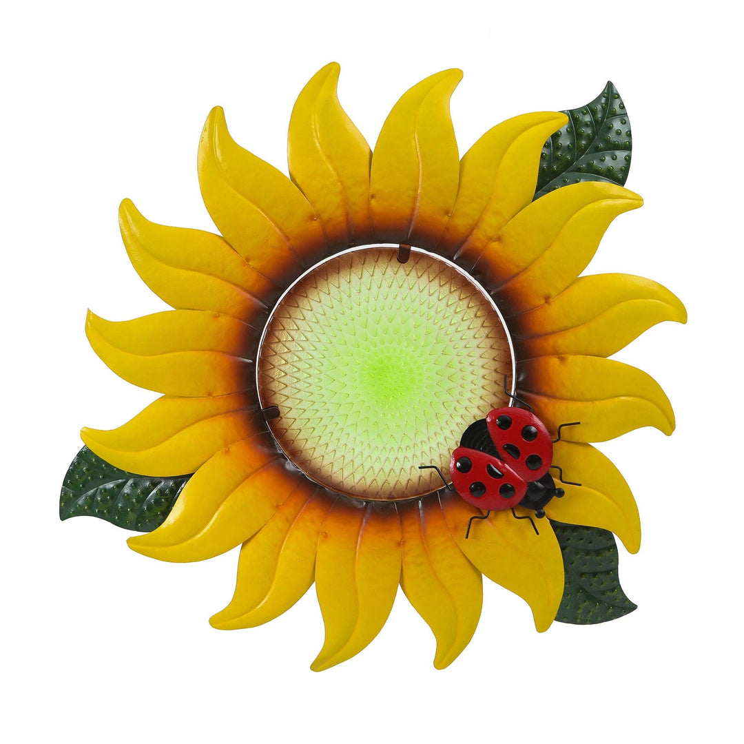 Sunflower Metal and Glass Outdoor Wall Green Yellow Farmhouse Iron Handmade - Diamond Home USA