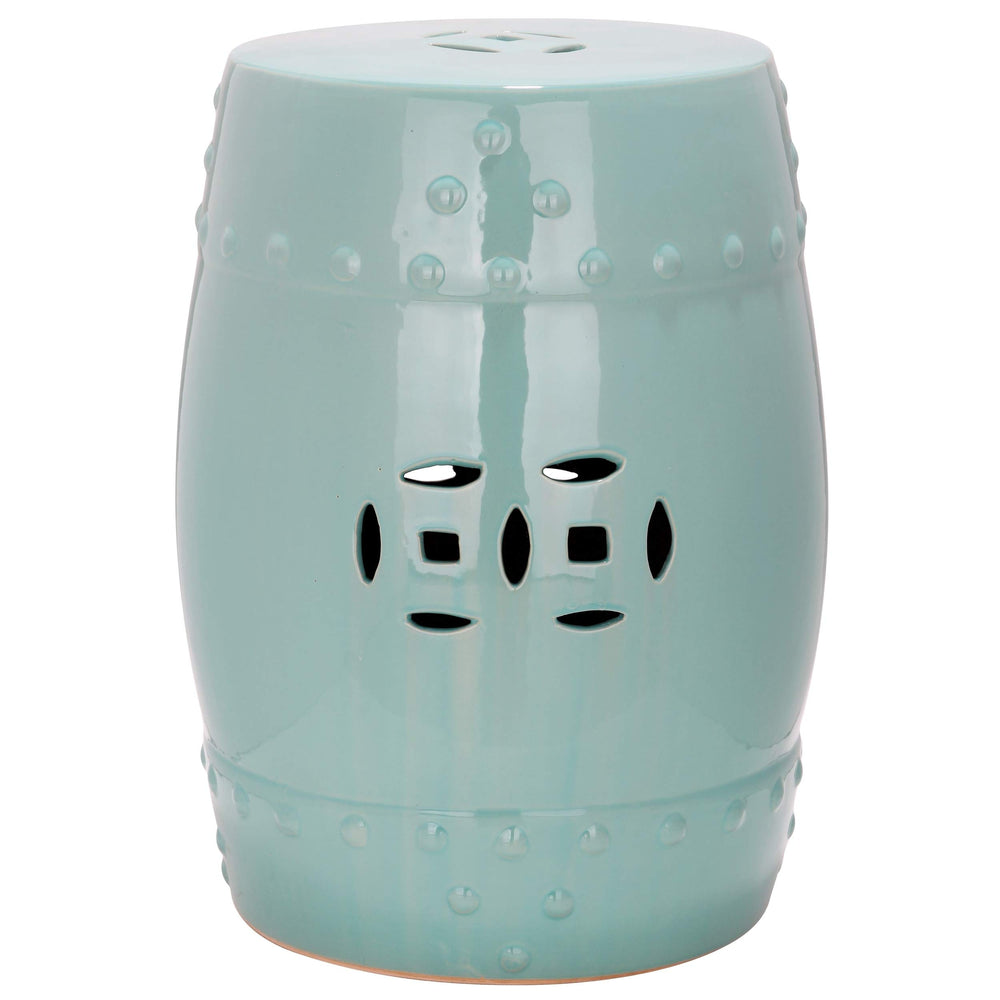 Paradise Treasures Light Blue Ceramic Garden Stool - 13" X 18" Modern - Diamond Home USA